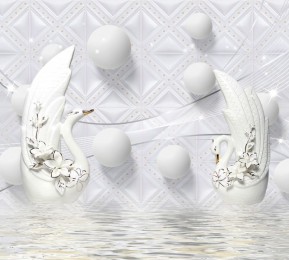 Фотошторы «Керамические лебеди с белыми шарами»