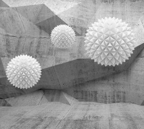 Фотошторы «Объемная бетонная стена с шарами»