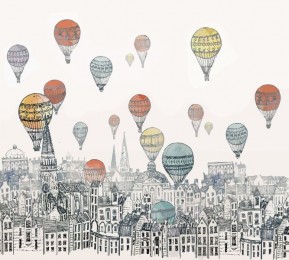 Фотошторы «Воздушные шары над городом акварель»