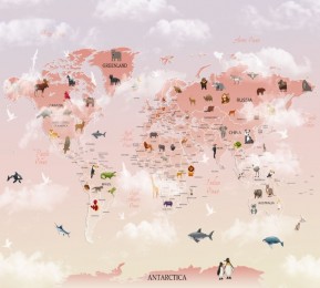 Фотошторы «Розовая карта с животными»