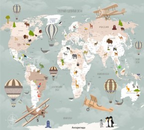 Фотошторы «Карта для детской с самолетами»