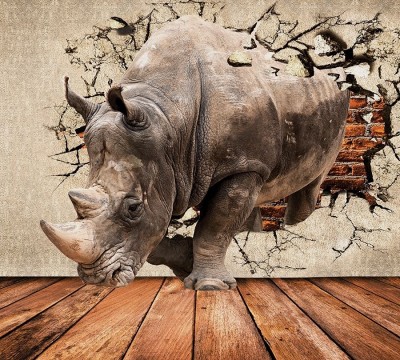 Фотошторы «Носорог сквозь стену»