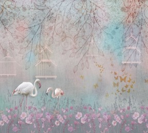  Фотошторы «Фламинго в розовом лесу»
