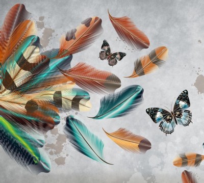 Фотошторы «Бабочки в ярких перьях»