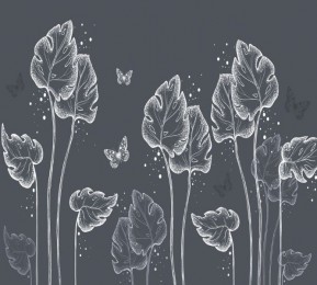 Фотошторы «Бабочки в листьях на сером»