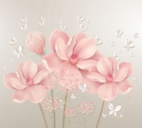  Фотошторы «Нежные цветы с объемными бабочками»