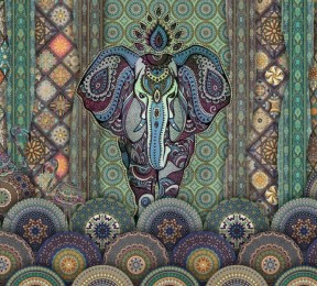Фотошторы «Величественный слон в лиловых оттенках»