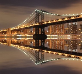 Фотошторы «Бруклинский мост: отражение в реке Гудзон»