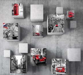 Фотошторы «Кубы с видами Лондона на стене»
