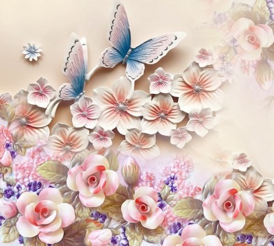 Фотошторы «Цветочное изобилие с бабочками» 