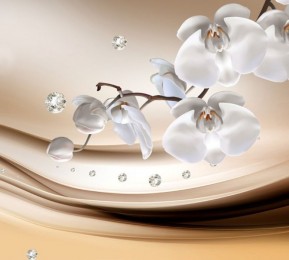Фотошторы «Белые орхидеи с бриллиантами»
