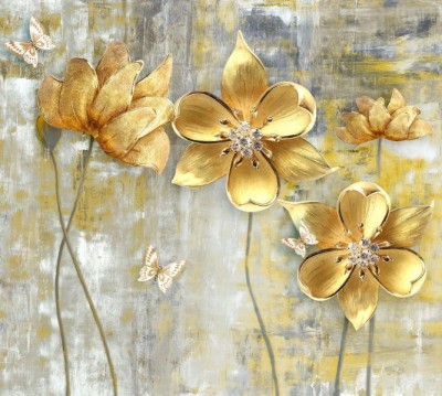 Фотошторы «Золотые цветы на художественном холсте»