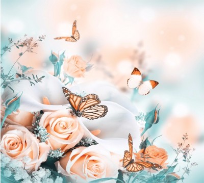 Фотошторы «Бабочки над розами»