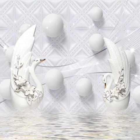 Теплый 3D плед «Керамические лебеди с белыми шарами» вид 2
