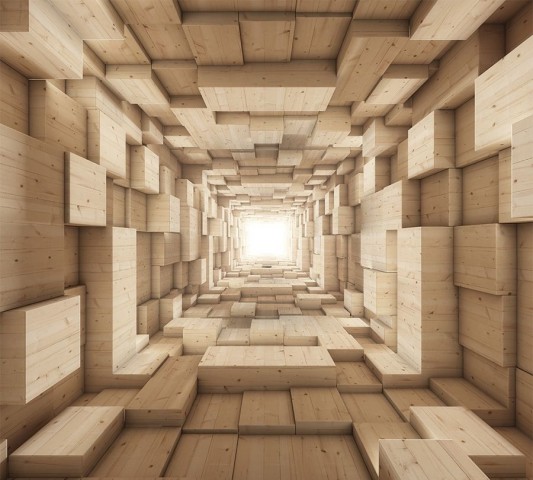 Трикотажный плед «Тоннель из древесных кубов» вид 2