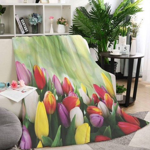 Плед велсофт «Разноцветные тюльпаны» вид 3
