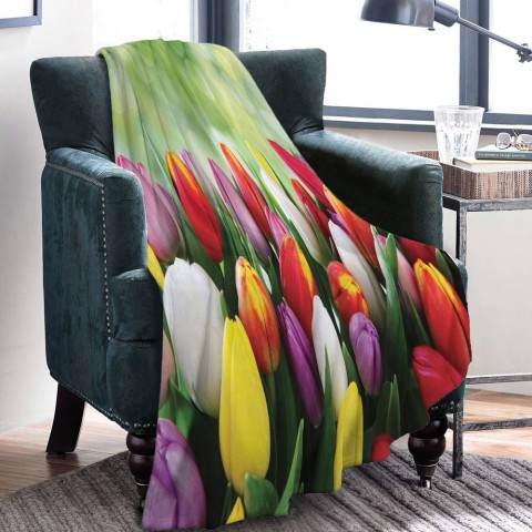 Плед велсофт «Разноцветные тюльпаны» вид 4
