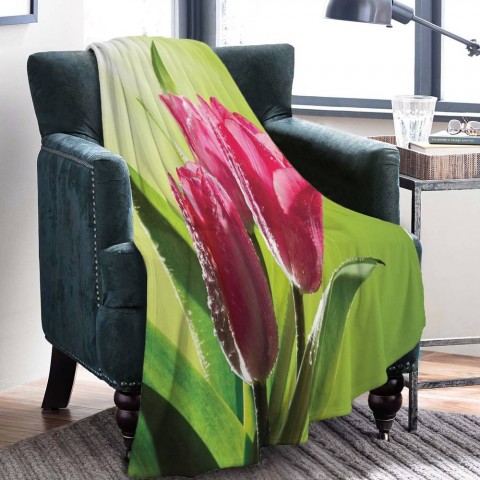 3D плед «Тюльпаны на зеленом фоне» вид 4