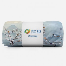3D Плед «Птичья стайка на цветущих ветвях»