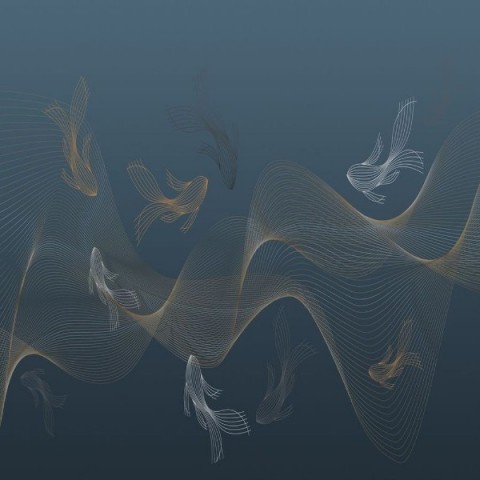 3D Плед «Золотые волны в морской синиве» вид 2