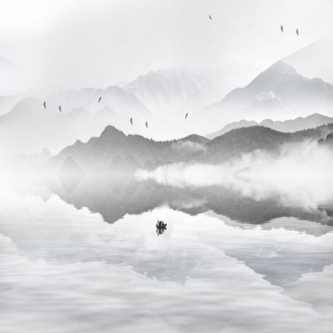 3D Плед «Одинокая лодка в тумане» вид 2