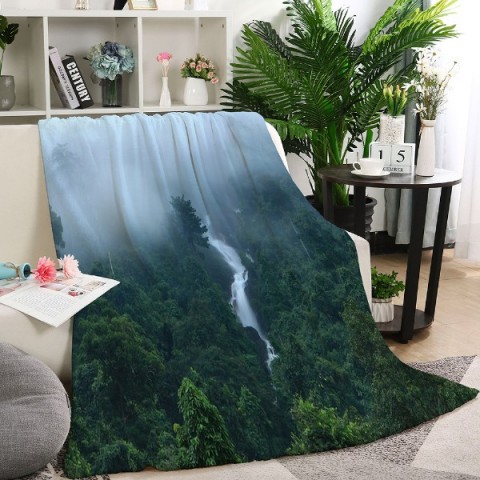 3D Плед «Водопад в туманном лесу» вид 3
