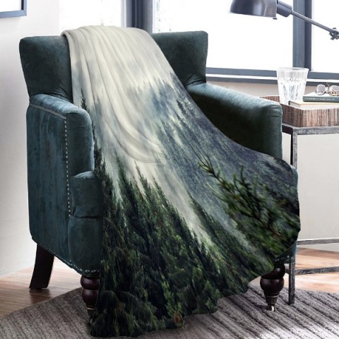 3D Плед «Винтажное фото с туманным лесом» вид 4