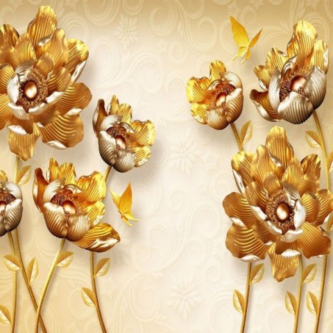 3D Плед «Кованые золотые цветы» вид 2