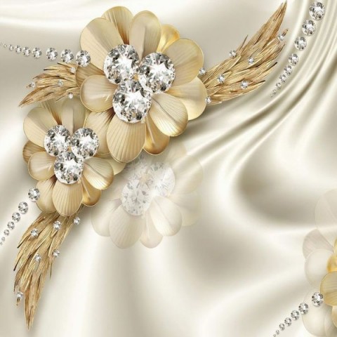 3D Плед «Золотые цветы с алмазными серединками» вид 2
