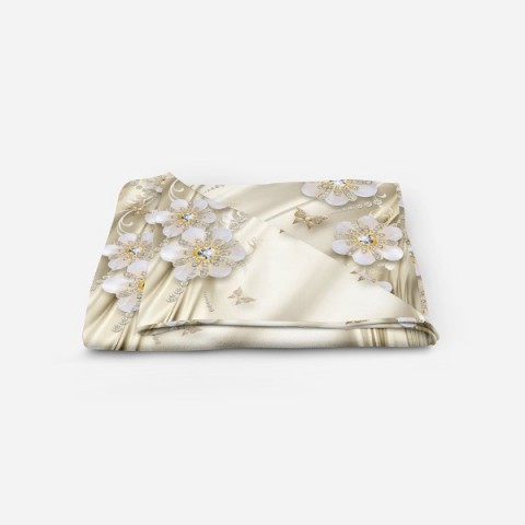 3D Плед «Цветы с бриллиантами на бежевом шелке» вид 5