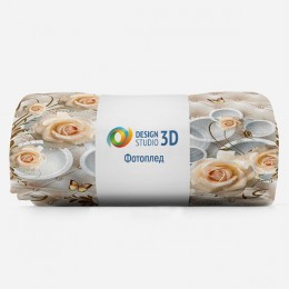 3D Плед «Кремовые розы на фоне стёганой кожи»»