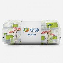 3D Плед «Объемные зеленые квадраты с цветами»