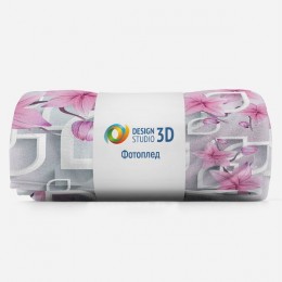 3D Плед «Цветочные ветви в нежно-розовых тонах»