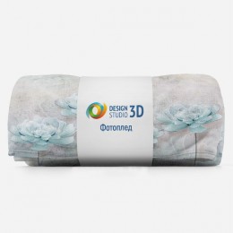 3D Плед «Нежно-голубые керамические пионы»
