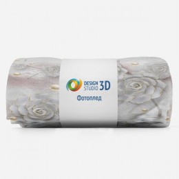 3D Плед «Нежные керамические цветы с золотом»