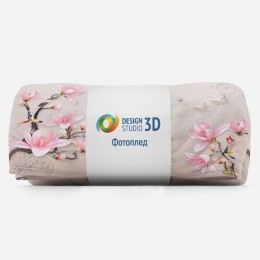 3D Плед «Серебристые ветви розовых магнолий»