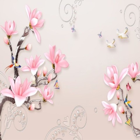 3D Плед «Серебристые ветви розовых магнолий» вид 2