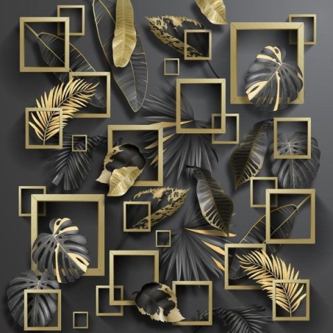 3D Плед «Листья с золотыми квадратами» вид 2