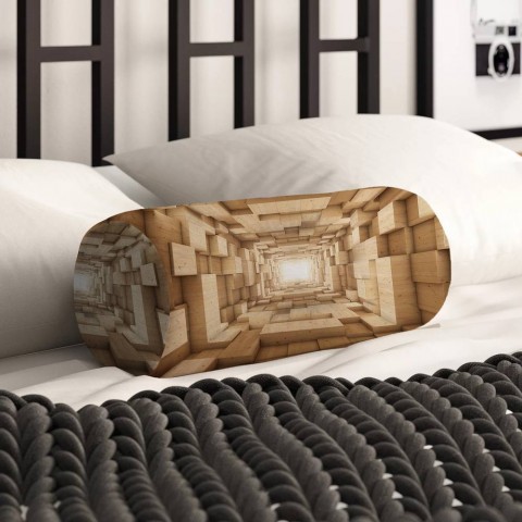 Тканевая подушка подголовник «Тоннель из древесных кубов» вид 2
