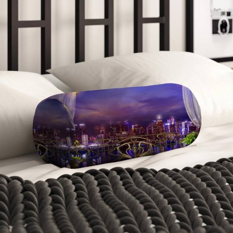 Интерьерная круглая подушка «Балкон в ночном городе» вид 2