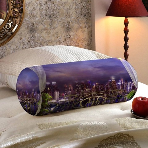 Интерьерная круглая подушка «Балкон в ночном городе» вид 5