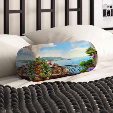 Декоративная подушка для дивана «Балкон на скалистом берегу океана» вид 2
