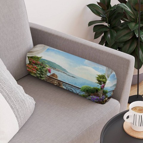 Декоративная подушка для дивана «Балкон на скалистом берегу океана» вид 4