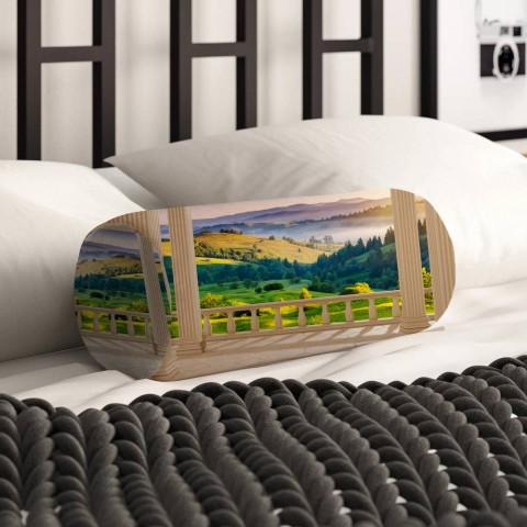 Декоративная подушка валик «Балкон с видом на альпийское утро» вид 2