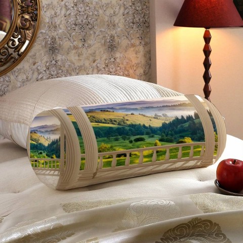 Декоративная подушка валик «Балкон с видом на альпийское утро» вид 5