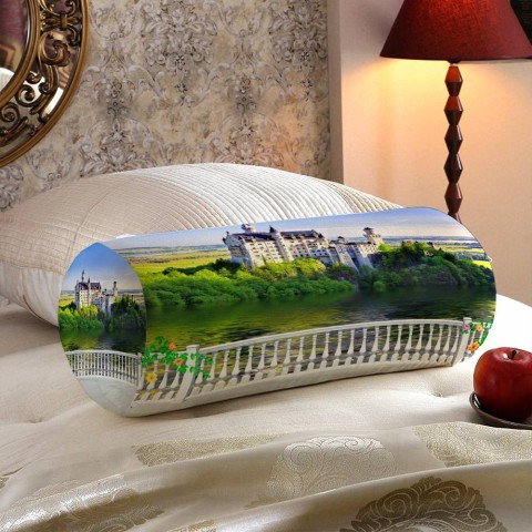 Тканевая круглая подушка «Балкон с видом на замок» вид 5