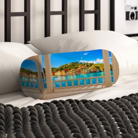 Декоративная подушка-валик «Балкон с видом на средиземноморский город» вид 2
