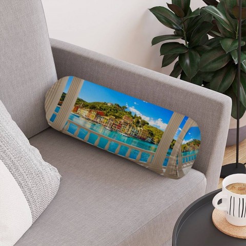 Декоративная подушка-валик «Балкон с видом на средиземноморский город» вид 4