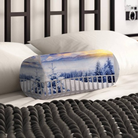 Декоративная подушка-валик «Вид с балкона на зимний лес» вид 2
