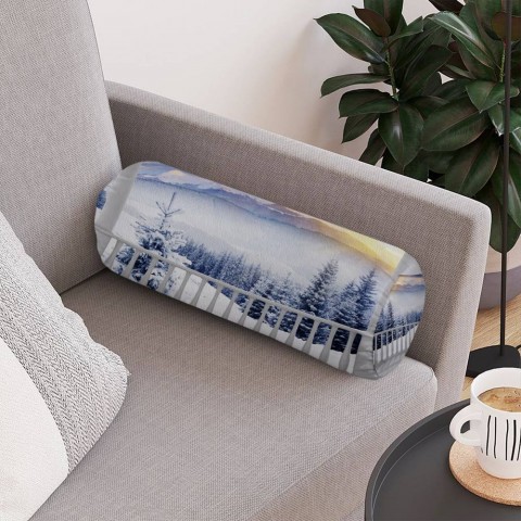 Декоративная подушка-валик «Вид с балкона на зимний лес» вид 4